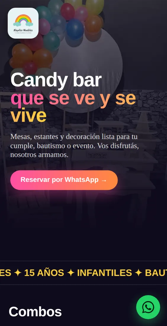 Captura de la página de Noemi Candy Bar en un celular